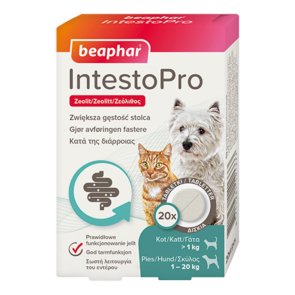 Beaphar IntestoPro tabletter hund katt under 20 kg 20 tabletter tillskott mage diarre tarmflora