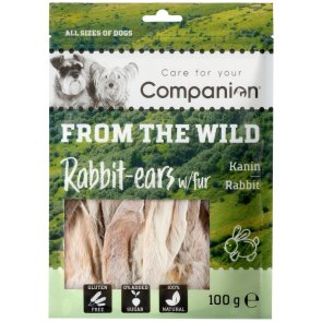 Companion From the Wild Kaninöron med päls, 100g rabbit ears naturligt hundtugg tandvårdande hundsnacks naturtugg kanin