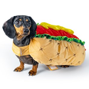 Dogman Maskeradkostym Hot Dog korv med bröd hunddräkt halloween utklädnad brun röd gul