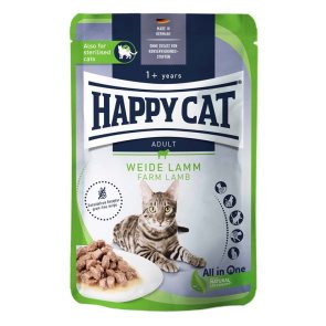kattfoder kattmat våtfoder blötmat lamm katt vuxen happy cat portionspåse 85 g