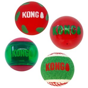 kong holiday occasions ball 4-pack tennisboll hundboll leksak hundleksak boll olika varianter julboll hund 4 olika