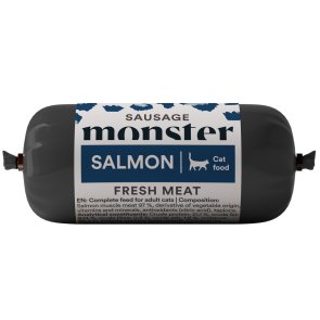 Monster Cat Sausage Salmon lax 80 g korv kattfoder kattgodis kattmat blötfoder helfoder spannmålsfritt singelprotein hög smaklig