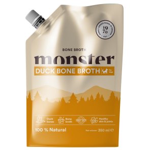 monster dog bone broth duck anka ankbuljong benbuljong kollagen buljong hund tillskott vitamin nyttigt smakligt bra för hud päls