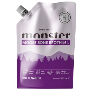 monster dog bone broth moose älg älgbuljong benbuljong kollagen buljong hund tillskott vitamin nyttigt smakligt bra för hud päls