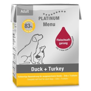 Platinum MENU Duck+Turkey 90 g 375 g hundfoder blötmat våtfoder anka kalkon